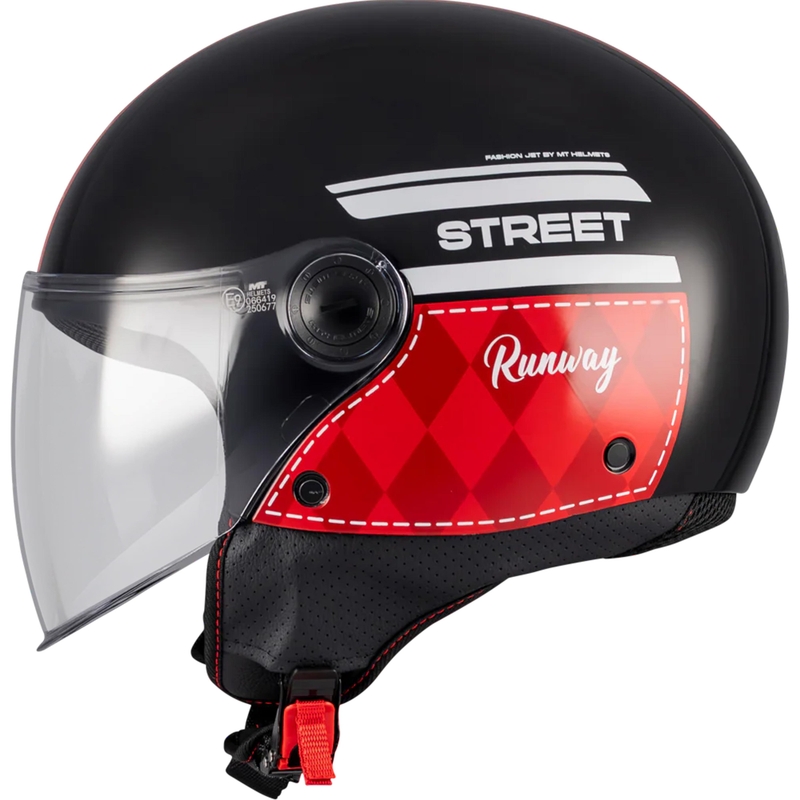 Kask motocyklowy otwarty MT Street S Runway B5 czarno-czerwony