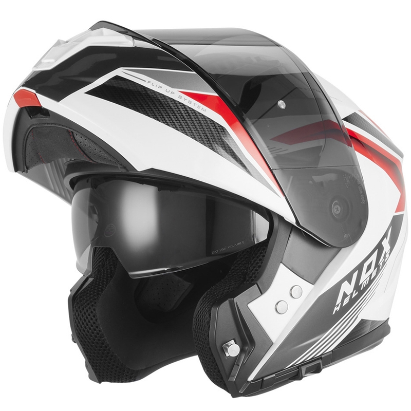 Kask motocyklowy z klapką NOX N968 Shift biało-czerwony