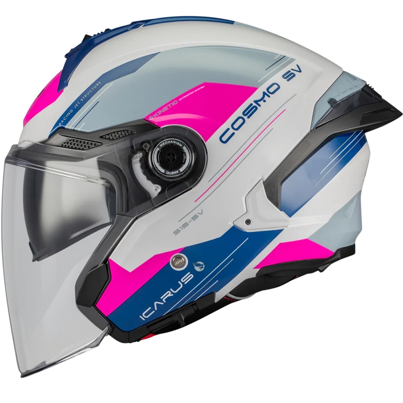 Kask motocyklowy otwarty MT Cosmo SV Icarus A8 biało-niebiesko-różowy