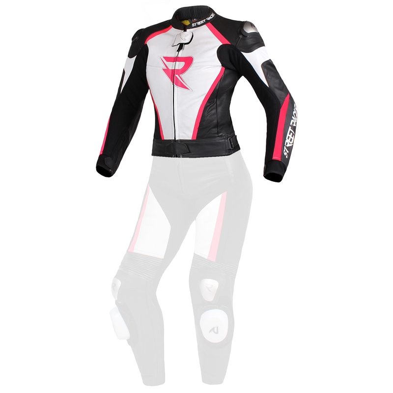 Damska skórzana kurtka motocylowa Street Racer Kiara czarno-biało-fluo różowa wyprzedaż