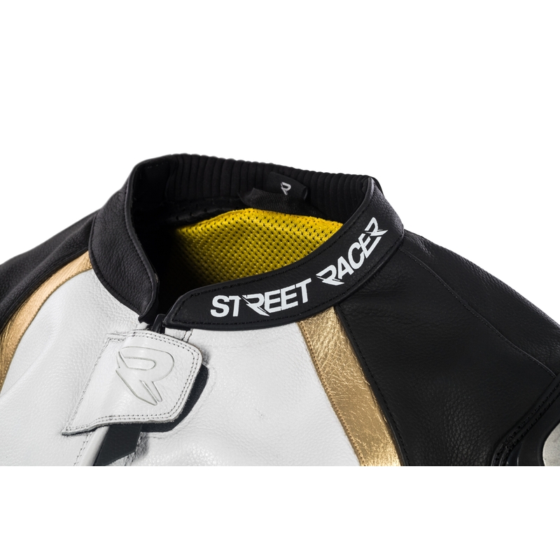 Damska skórzana kurtka motocyklowa Street Racer Kiara czarno-biało-złota