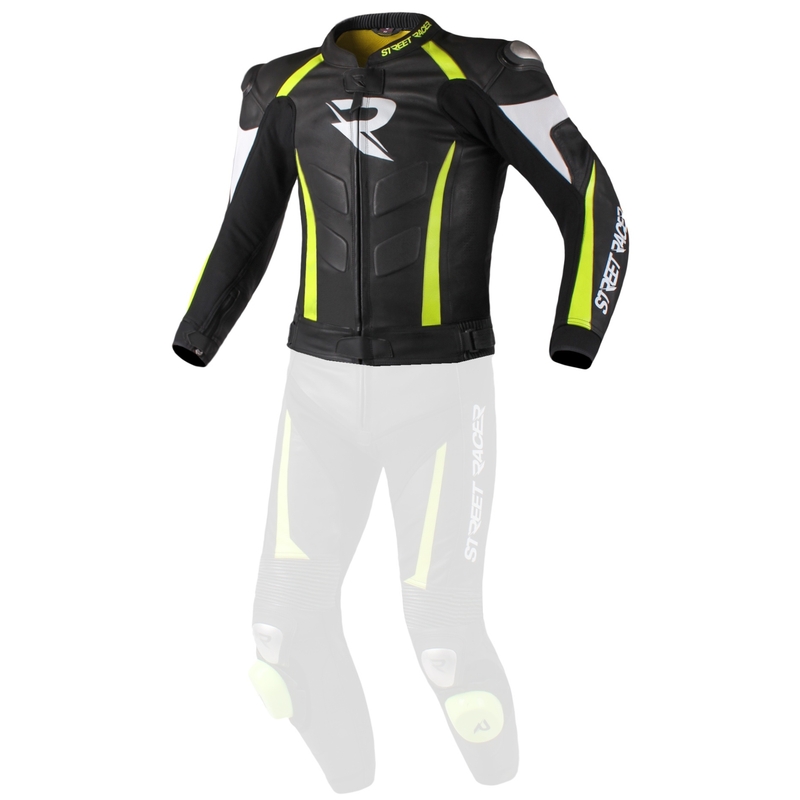 Skórzana kurtka motocyklowa Street Racer Fasttrack czarno-biało-fluo żółta wyprzedaż
