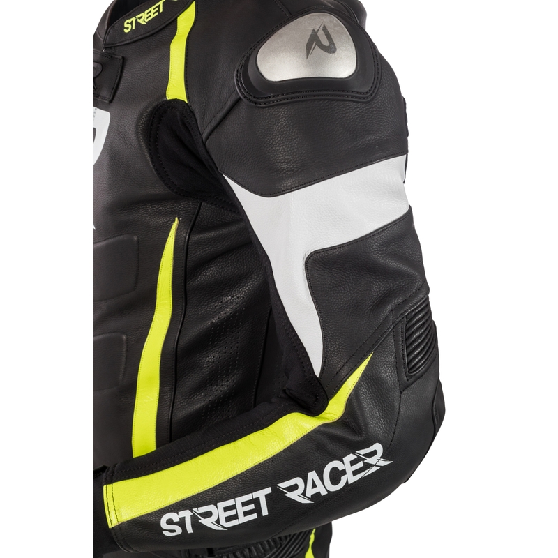 Skórzana kurtka motocyklowa Street Racer Fasttrack czarno-biało-fluo żółta wyprzedaż