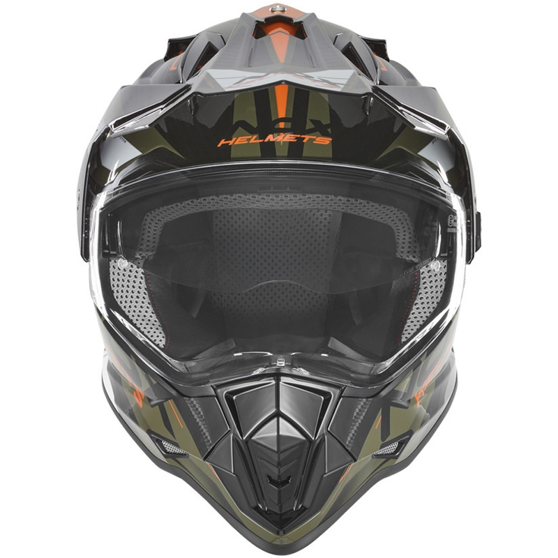 Kask motocyklowy enduro NOX N312 Track khaki-pomarańczowy