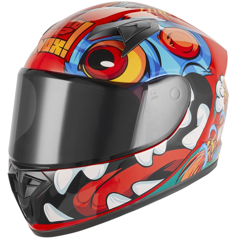 Kask motocyklowy integralny dziecięcy NOX N731 Scrappy czerwono-wielokolorowy
