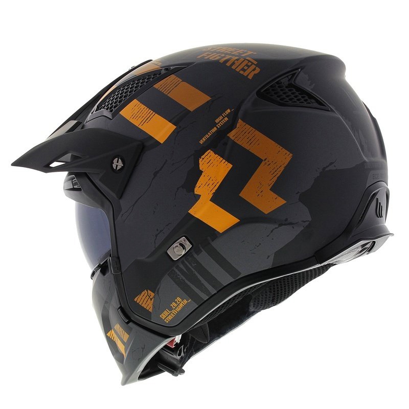 Kask otwarty z maską MT Streetfighter SV S Skull A12 szaro-pomarańczowy z wizjerem irydowym - II gatunek - II. jakość