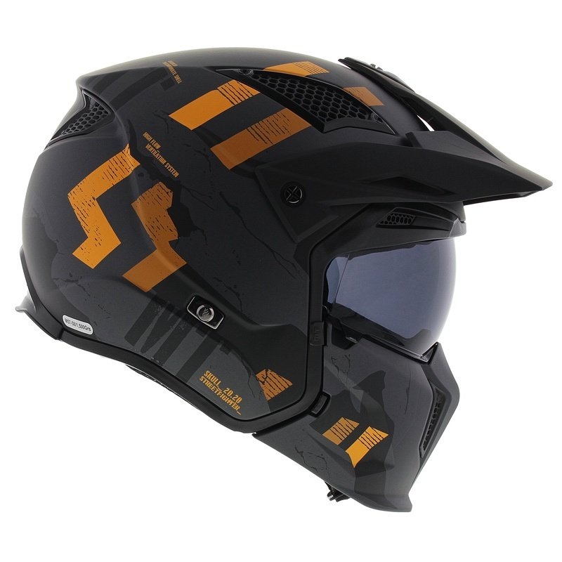 Kask otwarty z maską MT Streetfighter SV S Skull A12 szaro-pomarańczowy z wizjerem irydowym - II gatunek - II. jakość