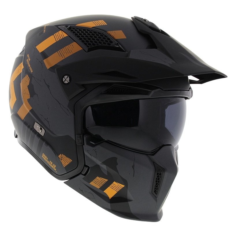 Kask otwarty z maską MT Streetfighter SV S Skull A12 szaro-pomarańczowy z wizjerem irydowym - II gatunek - II. jakość
