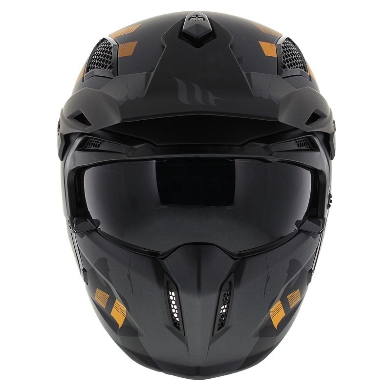 Kask otwarty z maską MT Streetfighter SV S Skull A12 szaro-pomarańczowy z wizjerem irydowym - II gatunek - II. jakość