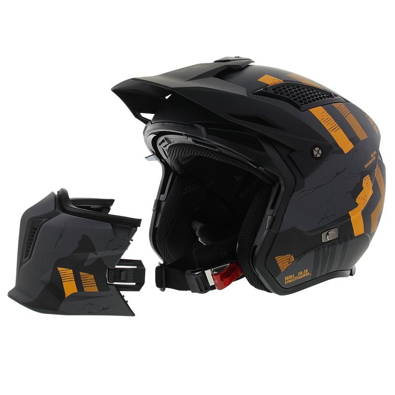 Kask otwarty z maską MT Streetfighter SV S Skull A12 szaro-pomarańczowy z wizjerem irydowym - II gatunek - II. jakość