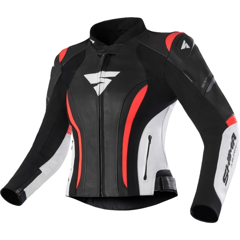 Damska skórzana kurtka motocyklowa Shima Miura 2.0 w kolorze czarnym, białym i fluo czerwonym