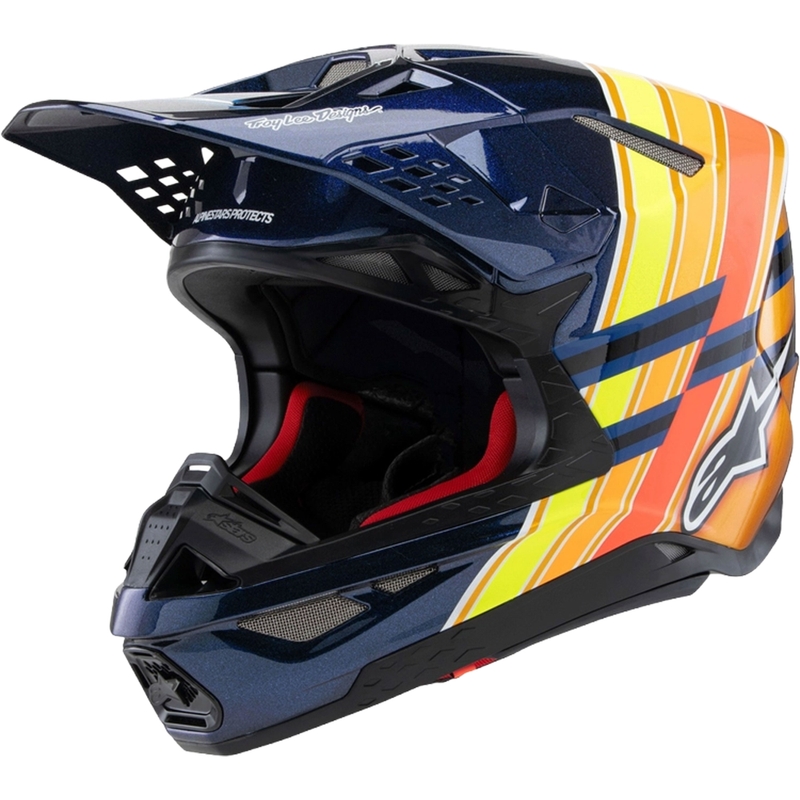 Kask motocrossowy Alpinestars Supertech S-M10 edycja TROY LEE DESIGNS perłowo-niebieski-fluo pomarańczowo-żółto-czerwony