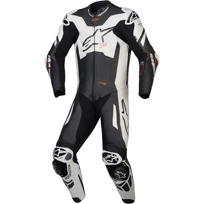 Jednoczęściowy kombinezon skórzany Alpinestars GP Plus V4 Sprint, kompatybilny z Tech-air, czarno-biało-czerwony fluorescencyjny