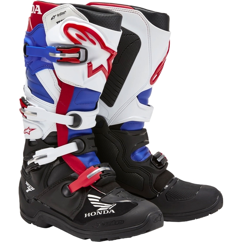 Buty motocyklowe Alpinestars Tech 7 Enduro Drystar Honda w kolorze czarno-niebiesko-biało-czerwonym