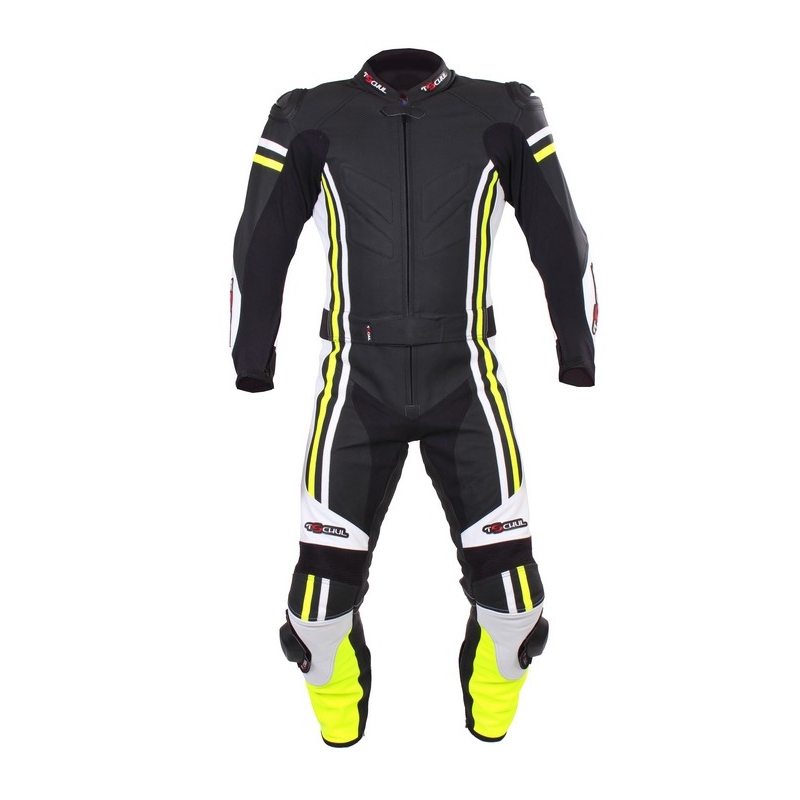 Skórzana kurtka motocyklowa Tschul 555 czarno-biało-fluo żółta wyprzedaż