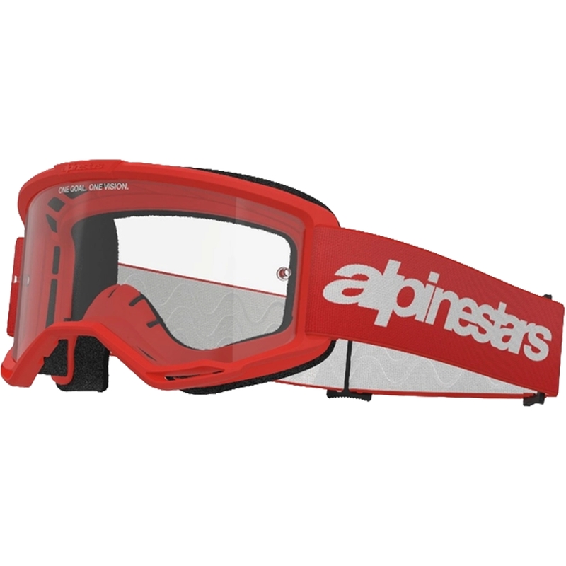Czerwone gogle motocrossowe Alpinestars Vision 3 Wordmark z przezroczystą pleksiglasem