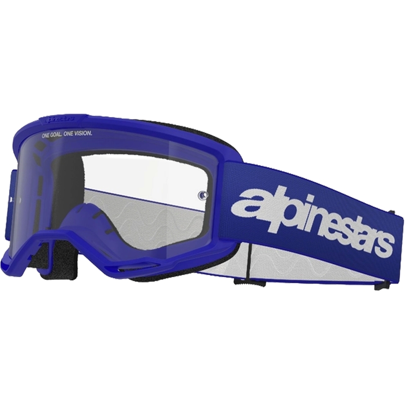 Niebieskie gogle motocrossowe Alpinestars Vision 3 Wordmark z przezroczystą pleksiglasem