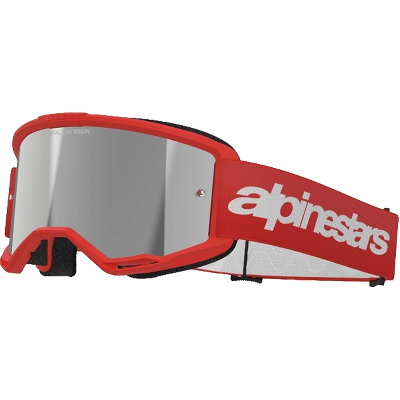 Czerwone gogle motocrossowe Alpinestars Vision 3 Wordmark ze srebrną pleksi