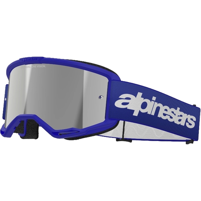 Niebieskie gogle motocrossowe Alpinestars Vision 3 Wordmark z lustrzanymi srebrnymi soczewkami