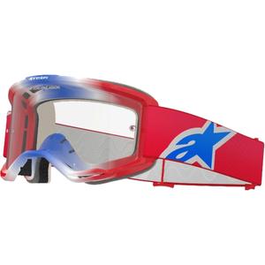 Gogle motocrossowe Alpinestars Vision 5 Corp w kolorze czerwono-biało-niebieskim z przezroczystymi soczewkami