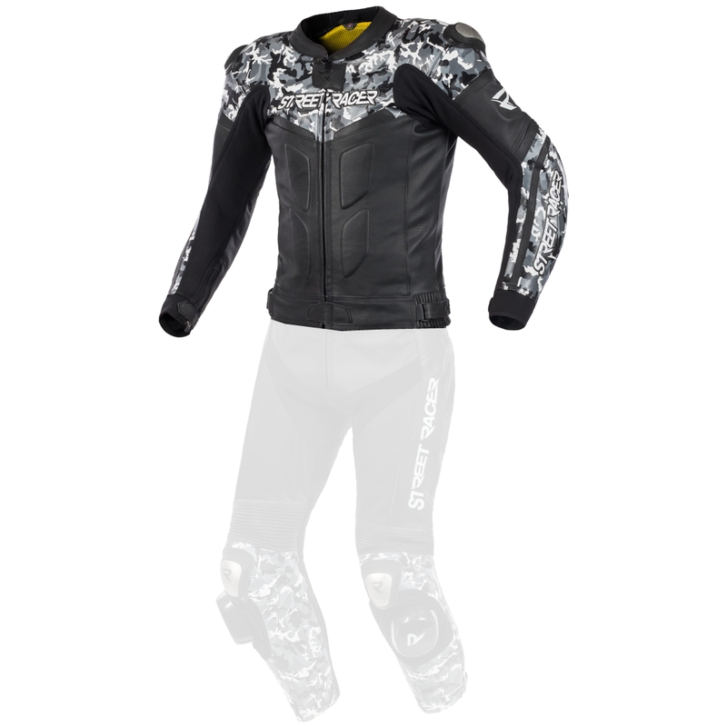 Skórzana kurtka motocyklowa Street Racer Pattern czarno-szara wyprzedaż