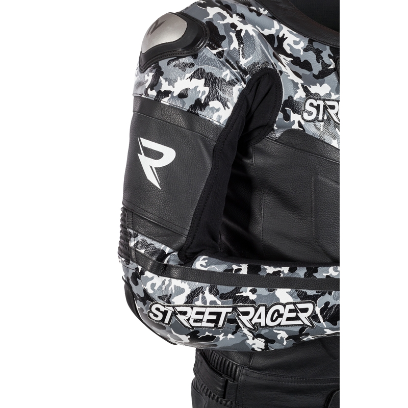 Skórzana kurtka motocyklowa Street Racer Pattern czarno-szara wyprzedaż