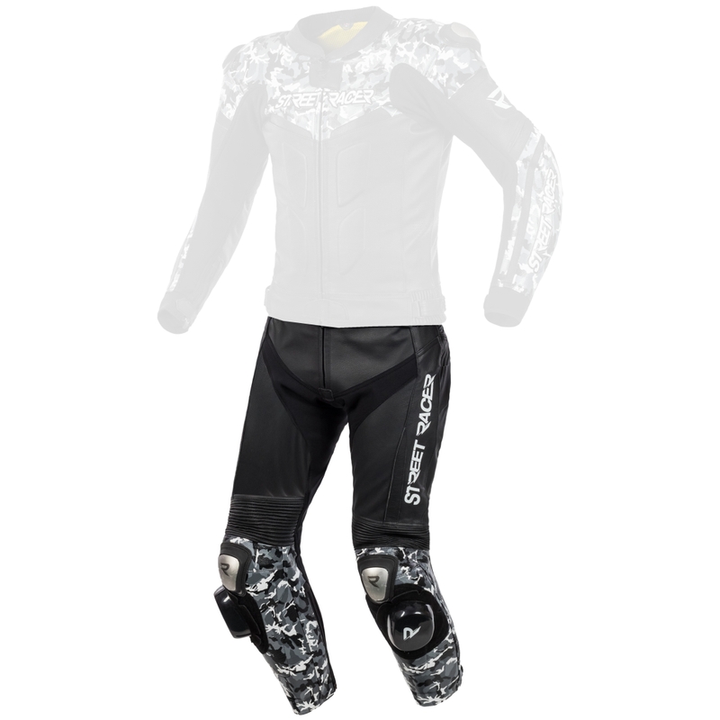 Skórzane spodnie motocyklowe Street Racer Pattern czarno-szare wyprzedaż