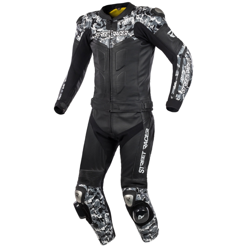 Skórzane spodnie motocyklowe Street Racer Pattern czarno-szare wyprzedaż