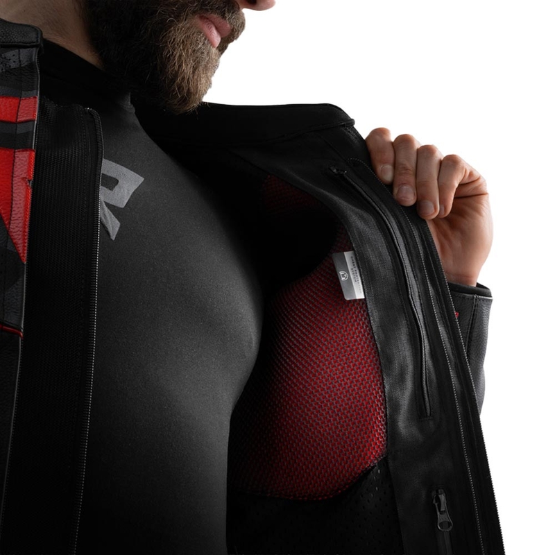 Kurtka motocyklowa skórzana Rebelhorn Vandal 2 czarno-szaro-fluo czerwona