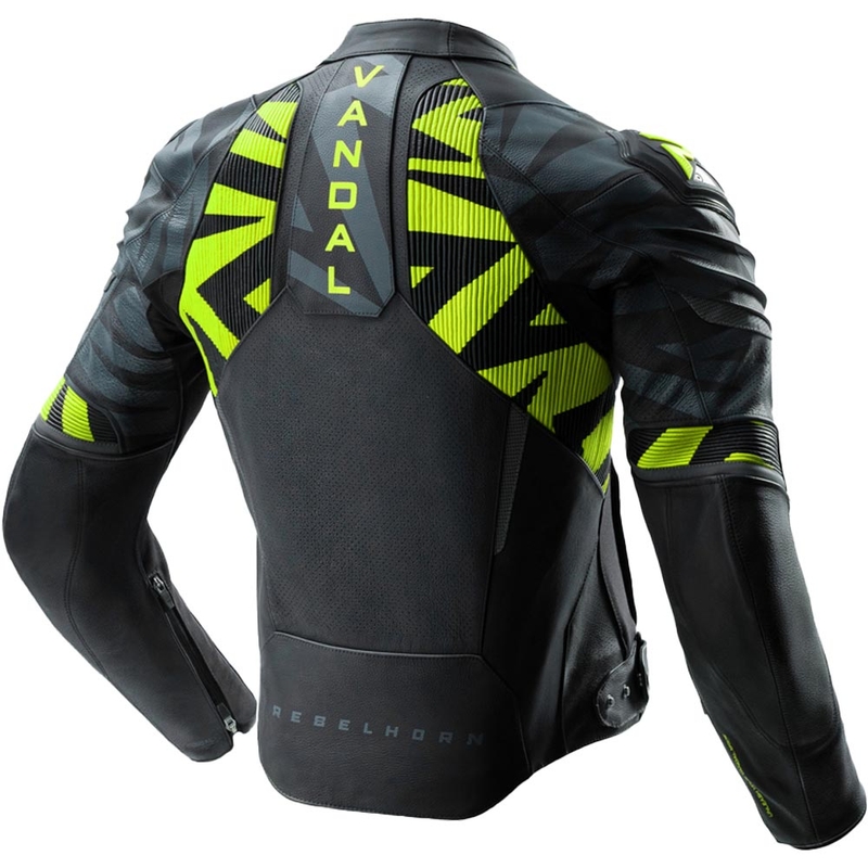 Kurtka motocyklowa skórzana Rebelhorn Vandal 2 czarno-szaro-fluo-żółta