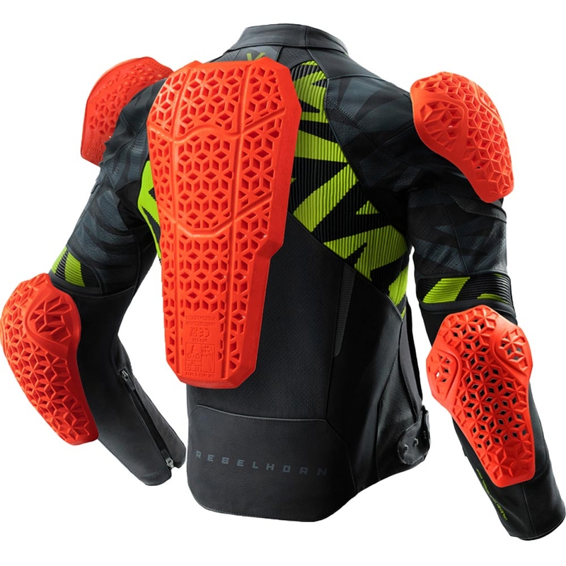 Kurtka motocyklowa skórzana Rebelhorn Vandal 2 czarno-szaro-fluo-żółta