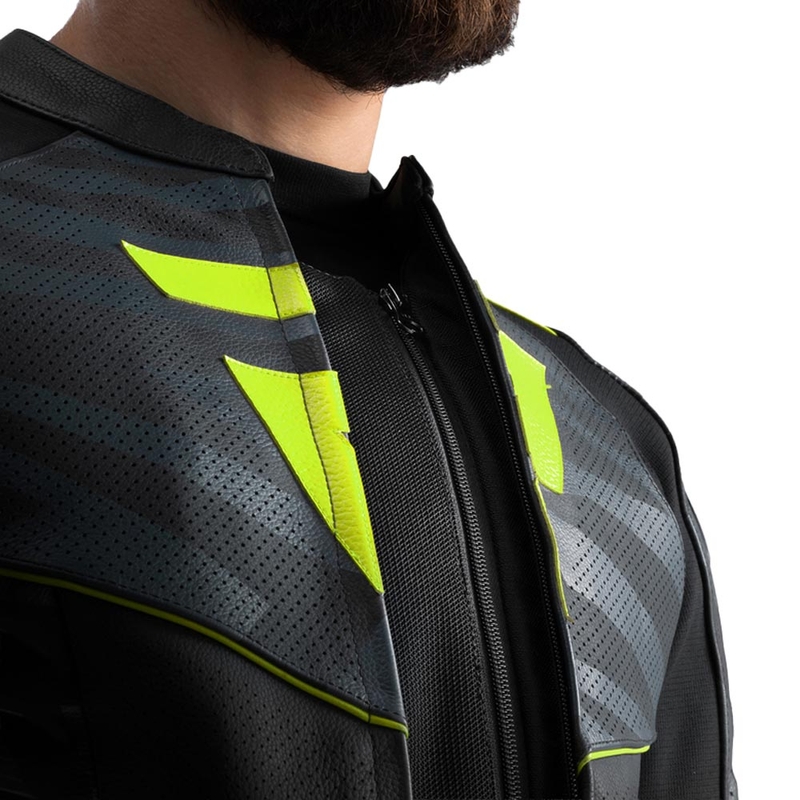 Kurtka motocyklowa skórzana Rebelhorn Vandal 2 czarno-szaro-fluo-żółta