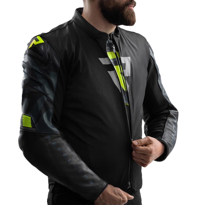 Kurtka motocyklowa skórzana Rebelhorn Vandal 2 czarno-szaro-fluo-żółta