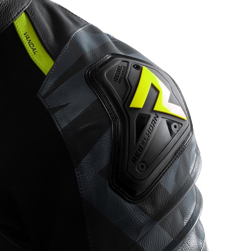 Kurtka motocyklowa skórzana Rebelhorn Vandal 2 czarno-szaro-fluo-żółta