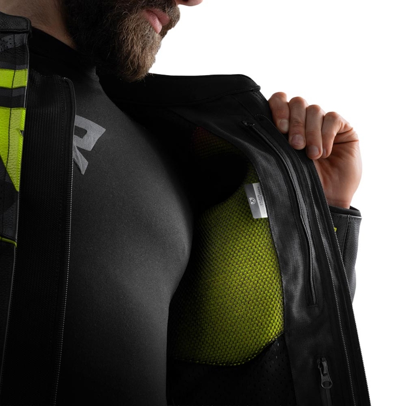 Kurtka motocyklowa skórzana Rebelhorn Vandal 2 czarno-szaro-fluo-żółta