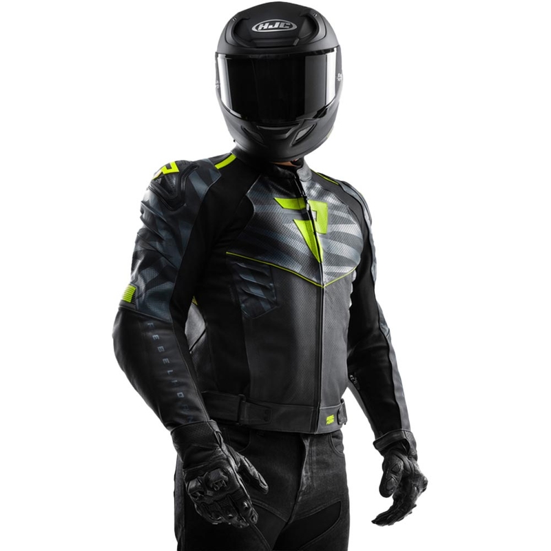 Kurtka motocyklowa skórzana Rebelhorn Vandal 2 czarno-szaro-fluo-żółta