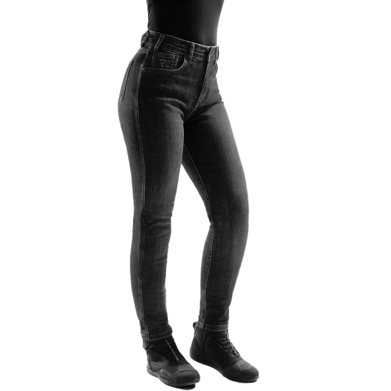 Damskie jeansy motocyklowe Rebelhorn Classic Mono, skrócone, sprana czerń