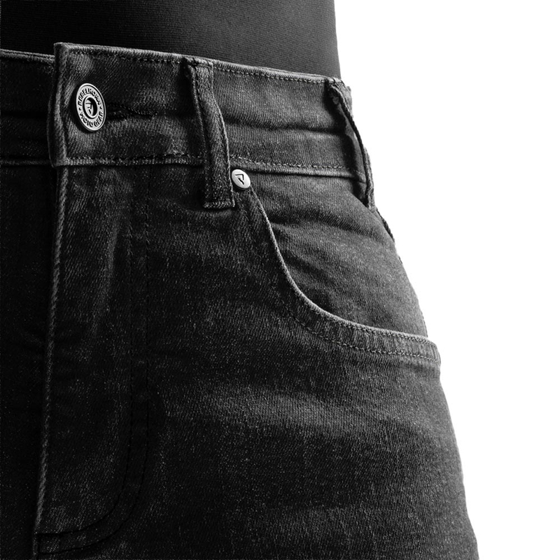 Damskie jeansy motocyklowe Rebelhorn Classic Mono, skrócone, sprana czerń