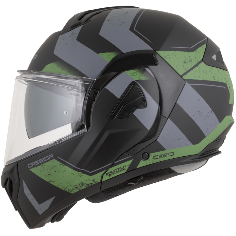 Kask motocyklowy Cassida MultiFlip Korp typu flip-up, mat, czarno-zielono-szary