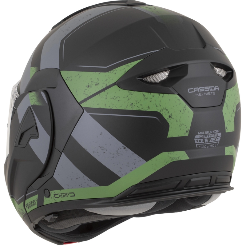 Kask motocyklowy Cassida MultiFlip Korp typu flip-up, mat, czarno-zielono-szary