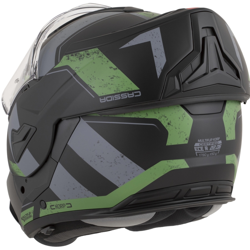 Kask motocyklowy Cassida MultiFlip Korp typu flip-up, mat, czarno-zielono-szary