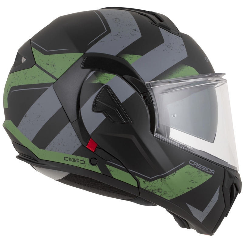 Kask motocyklowy Cassida MultiFlip Korp typu flip-up, mat, czarno-zielono-szary