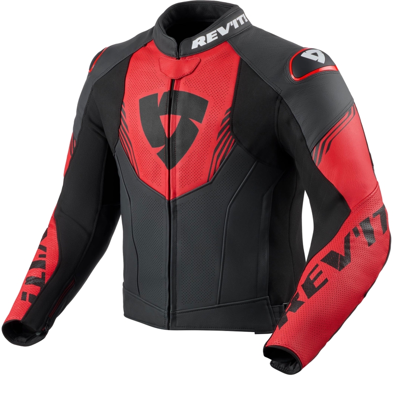 Kurtka motocyklowa skórzana Revit Argon 3 w kolorze czarno-fluo czerwonym