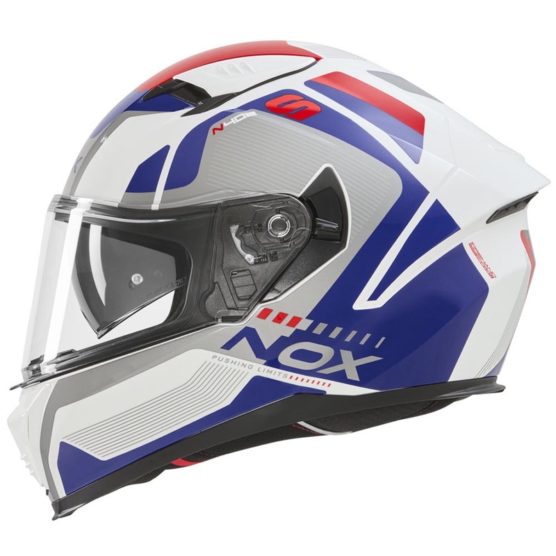 Kask motocyklowy integralny NOX N402 Mentor biało-niebiesko-czerwony