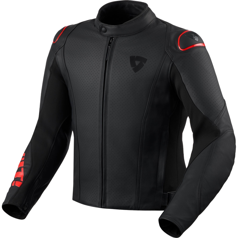 Kurtka motocyklowa skórzana Revit Quadratic czarno-fluo czerwona