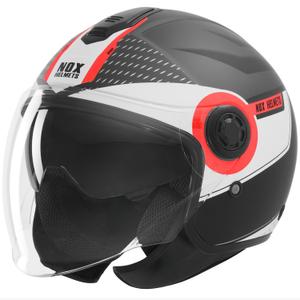 Kask motocyklowy otwarty NOX N182 okrągły matowy czarno-czerwony