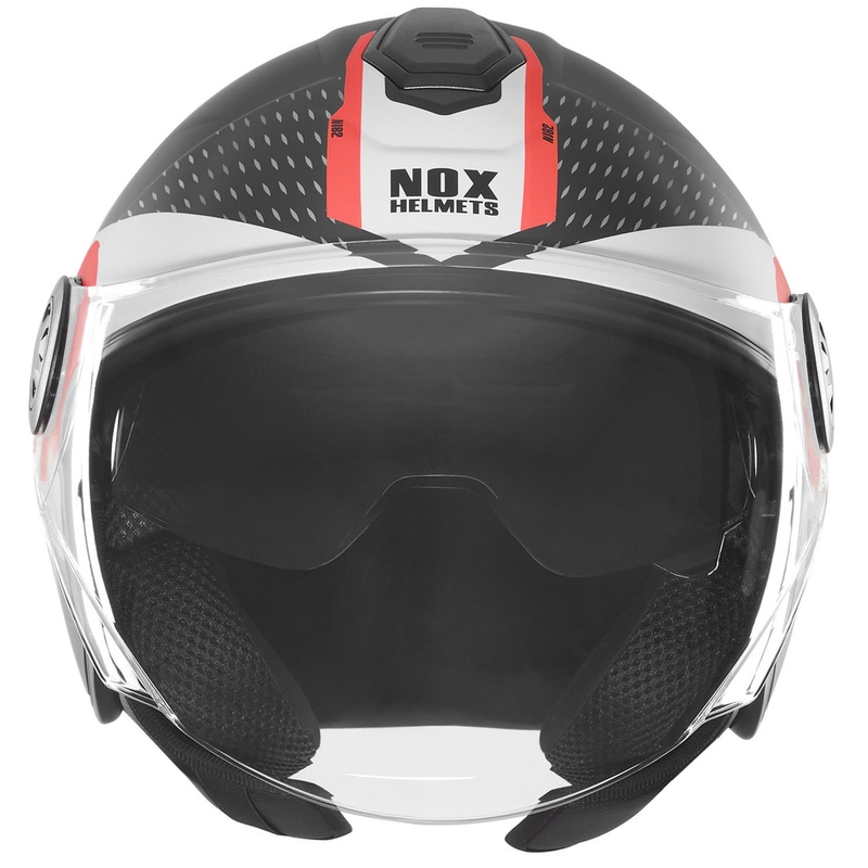 Kask motocyklowy otwarty NOX N182 okrągły matowy czarno-czerwony