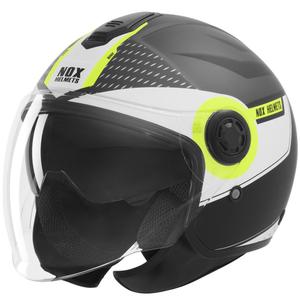Kask motocyklowy otwarty NOX N182 okrągły matowy czarno-fluo żółty
