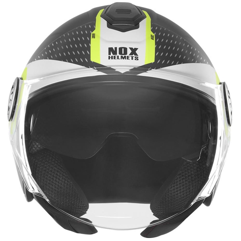 Kask motocyklowy otwarty NOX N182 okrągły matowy czarno-fluo żółty