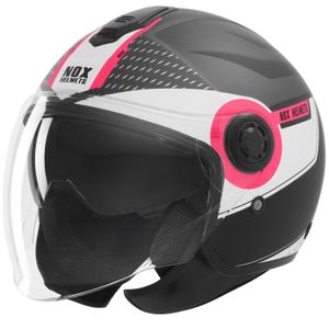 Kask motocyklowy otwarty NOX N182 okrągły matowy czarno-różowy